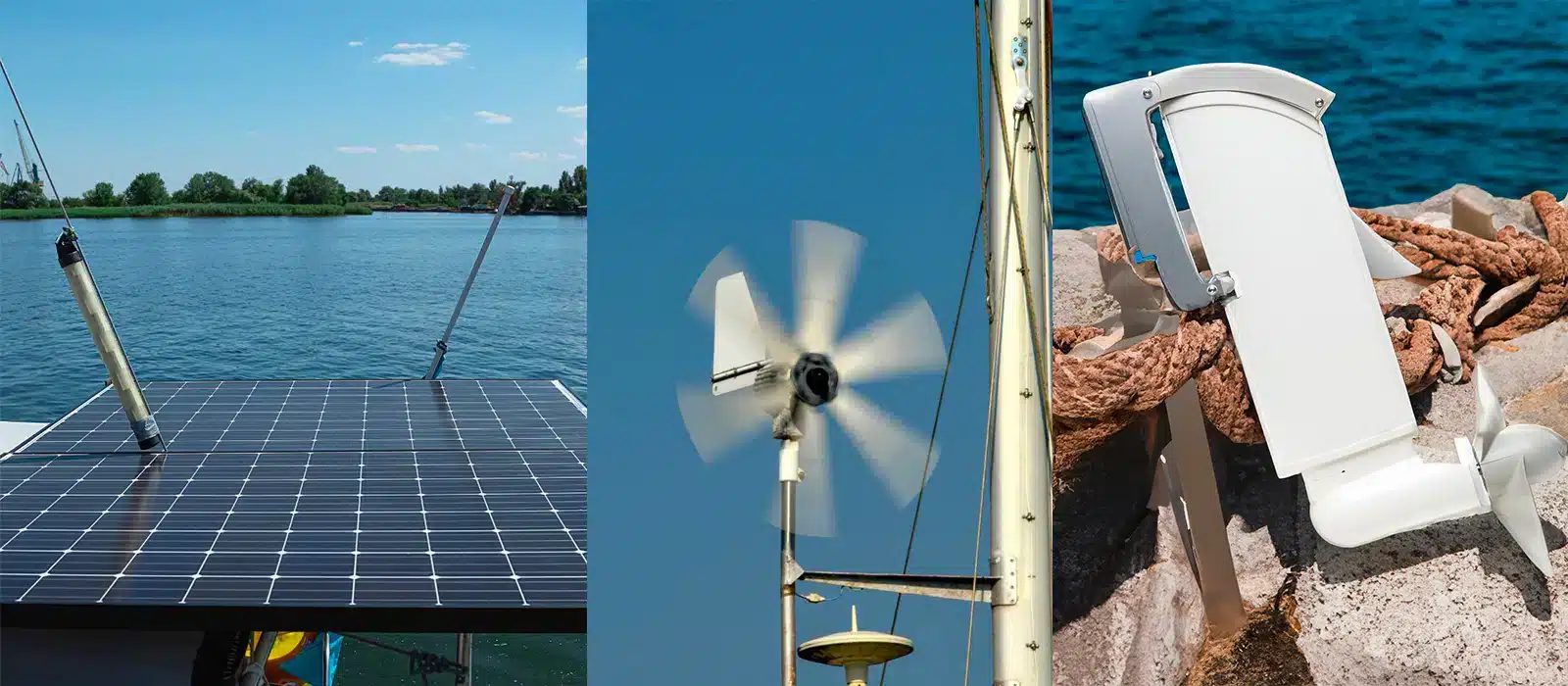 Panneaux solaires, éoliennes et hydrogénérateurs