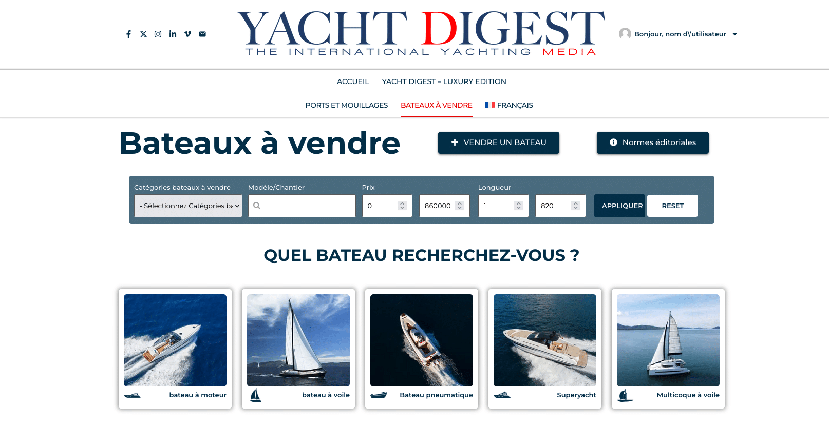 section bateaux à vendre